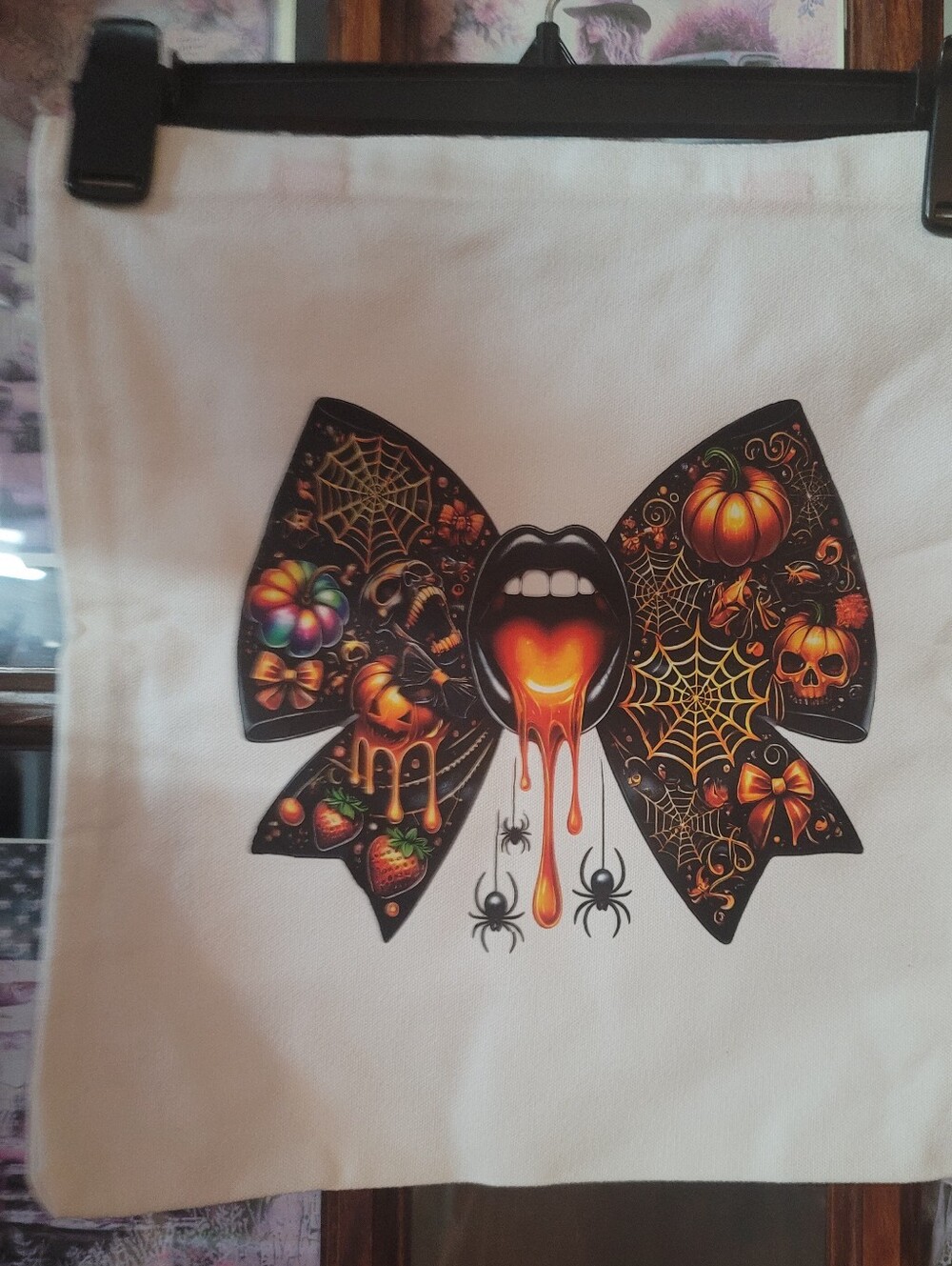 Halloween Bow Graphic Tote Bag in White